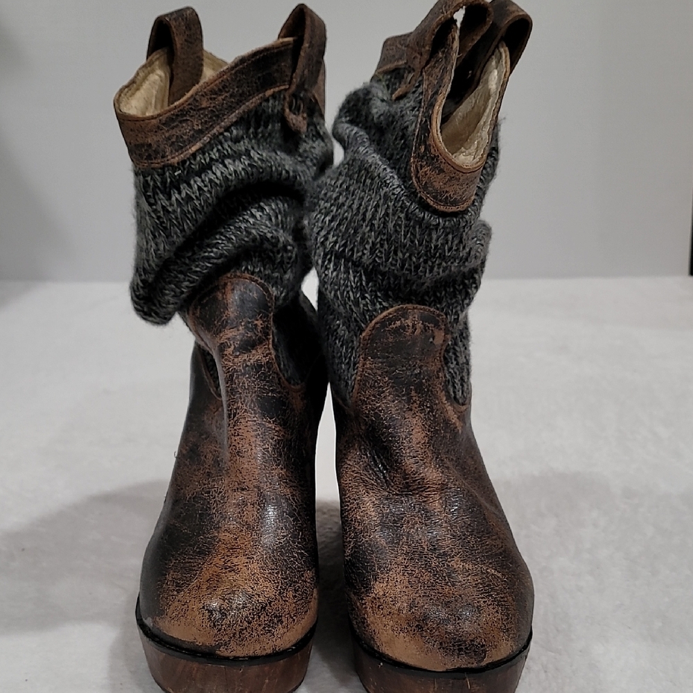Bed Stu Bruges Boots Bootie Distressed Slouch Leather Wedge Boots size 9B - Picture 2 of 8